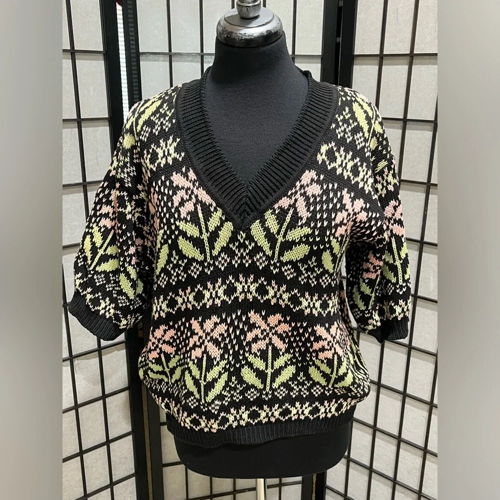 United Colors Of Benetton Black Knit with Pastel Pink & Lime Stripes, EU SIZE 48 - Picture 3 of 10